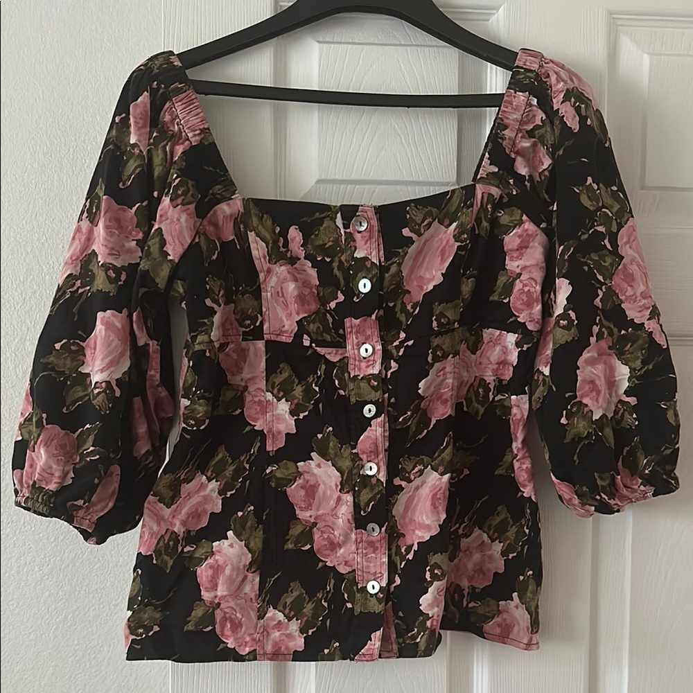 Floral Black and Pink Women's Top